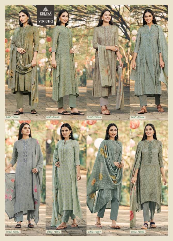 RELSSA VOGUE VOL-2 Designer Festive Wear Pure Maslin Cotton Fancy Embroidery Work With Digital Print top Dupatta And Bottom collection